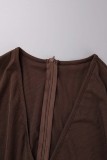 Dark Coffee Sexy Solid Basic V Neck Skinny Jumpsuits