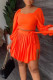 Orange Casual Solid Bandage Patchwork Fold Square Collar Long Sleeve Two Pieces