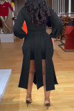 Red Casual Solid Hollowed Out Patchwork Asymmetrical O Neck Long Sleeve Two Pieces