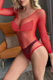 Rose Red Sexy Solid Patchwork See-through Mesh Valentines Day Lingerie
