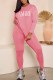 Pink Casual Print Letter O Neck Long Sleeve Two Pieces