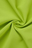 Mustard Green Sexy Casual Solid Patchwork Turndown Collar Long Sleeve Dresses