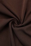 Dark Coffee Sexy Solid Basic V Neck Skinny Jumpsuits