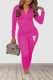 Rose Red Casual Print Letter Hooded Collar Long Sleeve Two Pieces