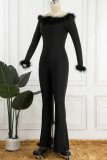 Black Casual Solid Patchwork Off the Shoulder Skinny Jumpsuits