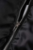 Black Casual Solid Basic Long Sleeve Two Pieces