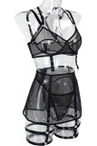 Black Sexy Solid Bandage Patchwork See-through Valentines Day Lingerie