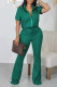 Green Casual Solid Patchwork Zipper Short Sleeve Two Pieces