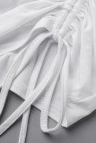Pink Sexy Solid Patchwork Fold Asymmetrical Spaghetti Strap Pencil Skirt Dresses