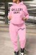 Pink Casual Print Letter Hooded Collar Long Sleeve Two Pieces