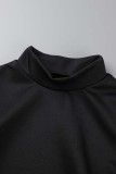 Blue Casual Patchwork Sequins See-through Turtleneck Tops