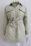Khaki Casual Solid Patchwork Turndown Collar Outerwear