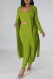 Green Casual Solid Patchwork Cardigan Collar Long Sleeve Three Pieces