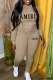Khaki Casual Print Letter Hooded Collar Long Sleeve Two Pieces