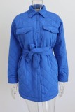 Blue Casual Solid Patchwork Turndown Collar Outerwear