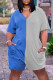 Blue Fashion Casual Solid Patchwork V Neck Loose Romper
