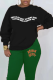 Black Casual Daily Print Letter O Neck Tops