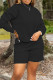 Black Casual Solid Patchwork O Neck Long Sleeve Two Pieces