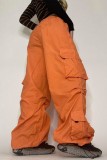 Orange Casual Solid Patchwork Regular High Waist Conventional Solid Color Trousers