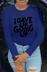 Navy Blue Street Print Letter O Neck Tops