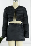 Black Casual Solid Basic Long Sleeve Two Pieces