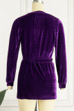 Deep Red Sexy Solid Basic O Neck Long Sleeve Two Pieces