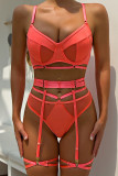 Red Sexy Solid Patchwork See-through Valentines Day Lingerie