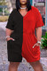 Black Red Fashion Casual Solid Patchwork V Neck Loose Romper