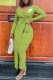 Green Elegant Print Bandage Letter V Neck One Step Skirt Dresses