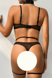 Black Sexy Solid Bandage Patchwork See-through Valentines Day Lingerie