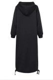Black Casual Solid Patchwork Hooded Collar Long Sleeve Dresses