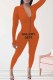 Orange Sexy Print Letter Zipper Collar Jumpsuits