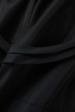 Black Casual Solid Patchwork Regular High Waist Trousers