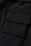 Black Casual Solid Patchwork Regular High Waist Trousers