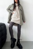Black Casual Solid Patchwork Turndown Collar Outerwear