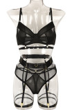 Black Sexy Solid Patchwork See-through Valentines Day Lingerie