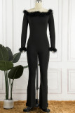 Black Casual Solid Patchwork Off the Shoulder Skinny Jumpsuits