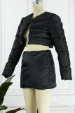 Black Casual Solid Basic Long Sleeve Two Pieces