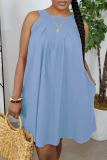 Light Blue Casual Solid Patchwork O Neck Straight Dresses
