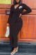 Black Elegant Print Bandage Letter V Neck One Step Skirt Dresses