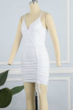 Pink Sexy Solid Patchwork Fold Asymmetrical Spaghetti Strap Pencil Skirt Dresses
