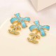 Blue Daily Geometric Patchwork Rhinestone Earrings