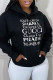 Black Casual Print Letter Hooded Collar Tops