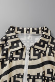 Coffee Casual Street Print Patchwork Zipper Long Sleeve Two Pieces