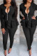Black Casual Solid Patchwork Flounce Zipper Collar Long Sleeve Two Pieces