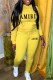 Yellow Casual Print Letter Hooded Collar Long Sleeve Two Pieces