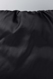 Black Casual Solid Basic Long Sleeve Two Pieces