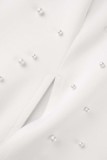 White Casual Solid Patchwork Beading Off the Shoulder Long Sleeve Dresses