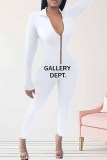 Army Green Sexy Print Letter Zipper Collar Jumpsuits