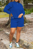 Blue Casual Solid Patchwork O Neck Long Sleeve Two Pieces